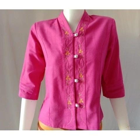 Thai Lanna Blouse - Thai Traditional Cotton Top - Thai Shirt - Cotton Shirt -Chest 36"-44"