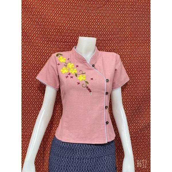 Thai Lanna Blouse - Thai Traditional Cotton Top - Thai Shirt - Cotton Shirt -Chest 36"-42"