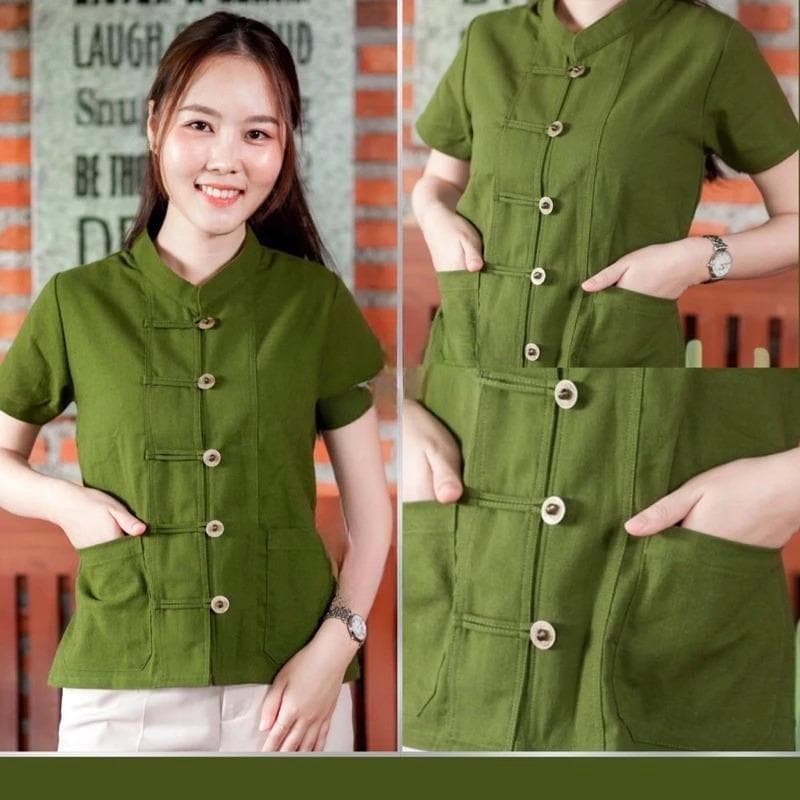 Thai Lanna Blouse - Thai Traditional Cotton Top - Thai Shirt - Cotton Shirt -Chest 36-42"”