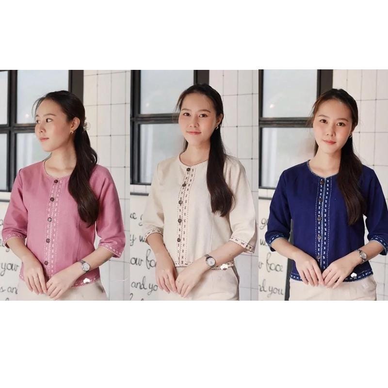 Thai Lanna Blouse - Thai Traditional Cotton Top - Thai Shirt - Cotton Shirt -Chest 34-42"”