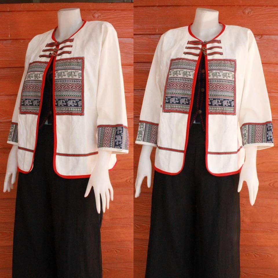 Chest 44" - Thai Lanna Cotton Jacket - Thai Traditional Cotton Top - Cotton Shirt