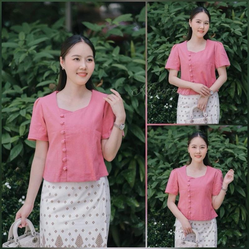 Thai Lanna Blouse - Thai Traditional Cotton Top - Thai Shirt - Cotton Shirt -Chest 34-42"”