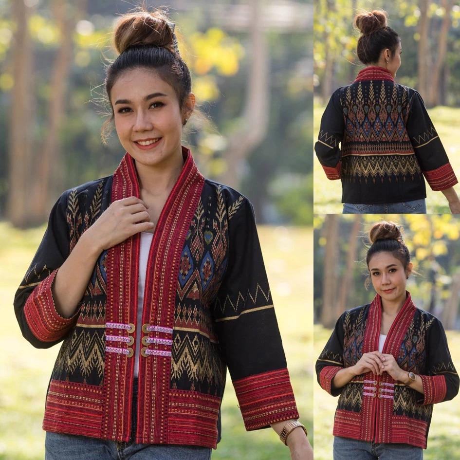 Thai Lanna Blouse - Thai Traditional Cotton Top - Crop Jacket - Cotton Shirt - Chest 44"