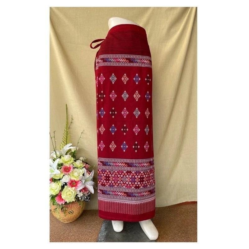 Thai Sarong Lanna Style - Thai, Laos Traditional Clothing - Cotton Sarong - Vintage Clothes
