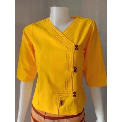 Thai Lanna Blouse - Thai Traditional Cotton Top - Thai Shirt - Cotton Shirt -Chest 36"-44"
