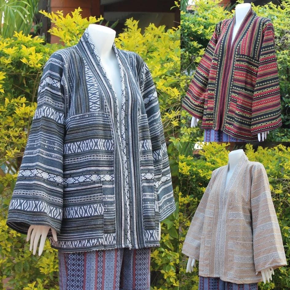Cotton Jacket for Women - Kimono Jacket - Thai Lanna Blouse - Thai Traditional Cotton Top - Cotton Shirt - Chest 52"