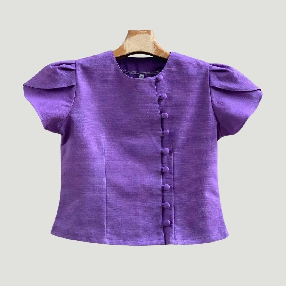 Thai Lanna Blouse - Thai Traditional Cotton Top - Thai Shirt - Cotton Shirt -Chest 34"-46" - Available Nine Colors