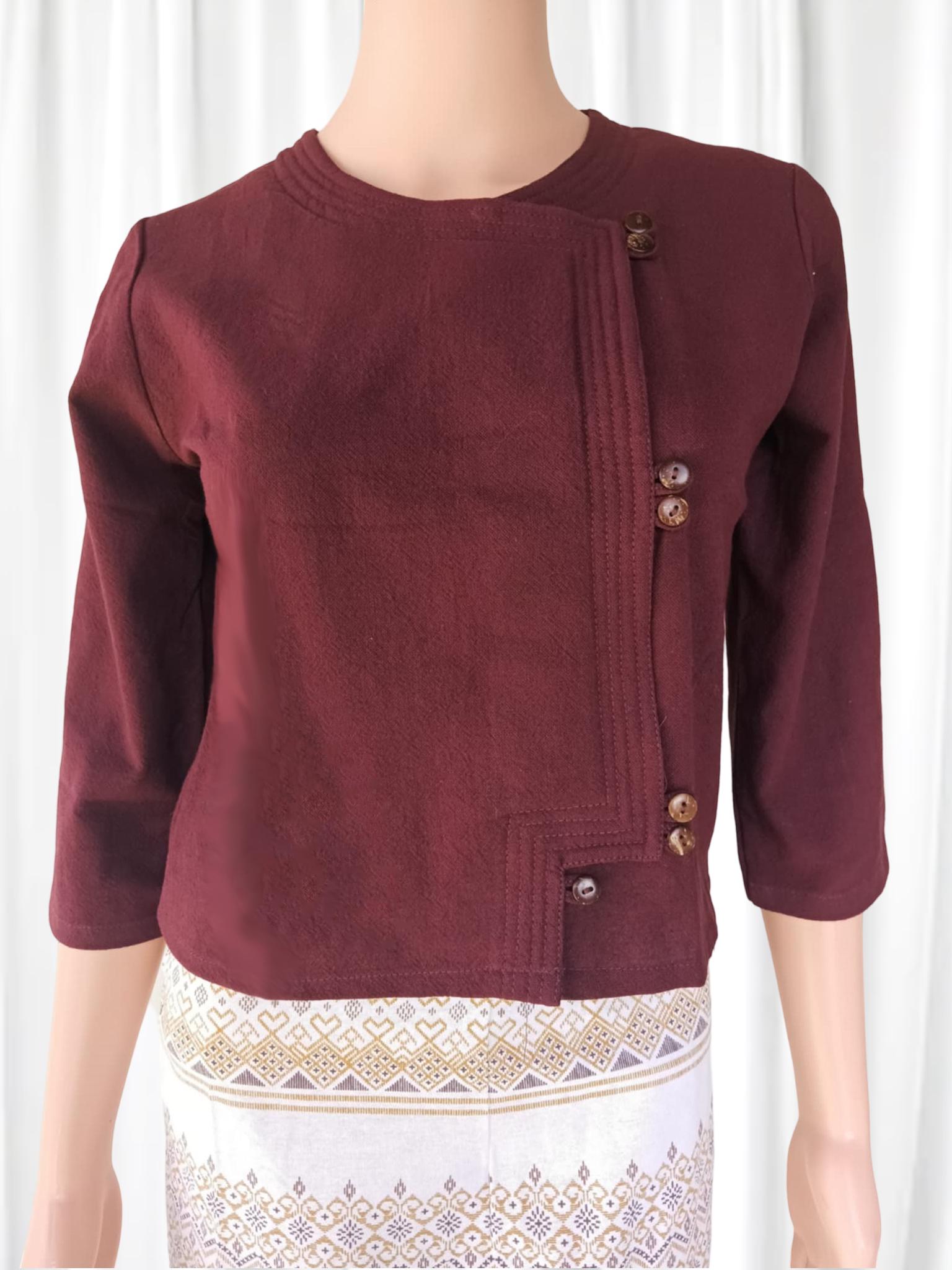 Thai Lanna Blouse - Thai Traditional Cotton Top - Available Size 36"-46"