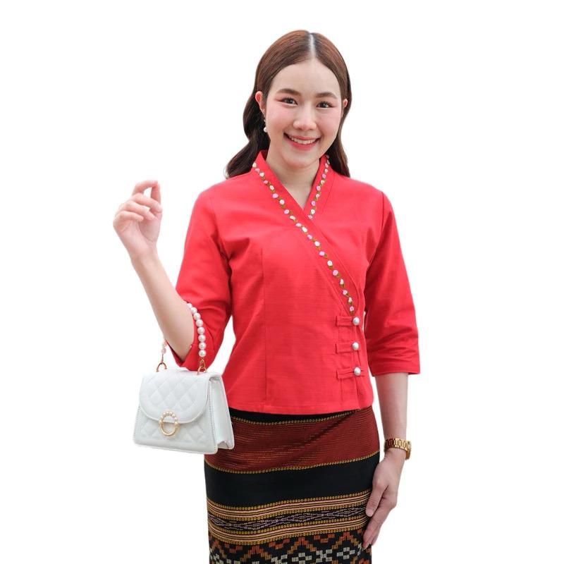 Thai Lanna Blouse - Thai Traditional Cotton Top - Thai Shirt - Cotton Shirt -Chest 34-42"