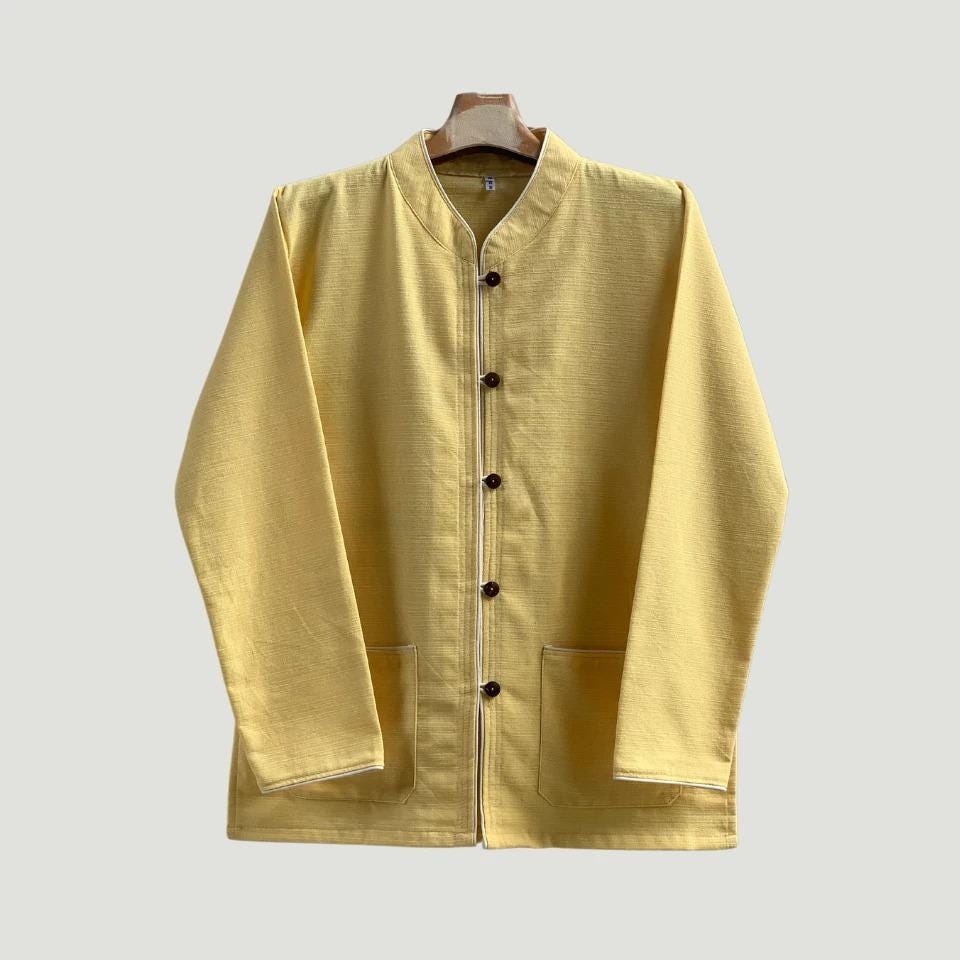 Chest 42"-50" - Men’s Lanna Cotton Shirt – Thai Style Mandarin Collar Shirt | Traditional Northern Thailand Fashion | Available Ten Colors