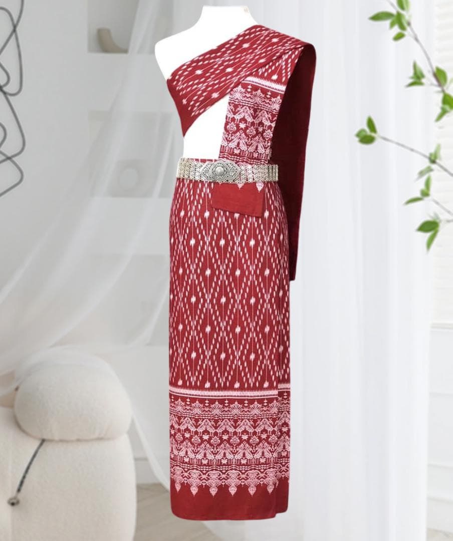 Set Thai Salong+Sabai - Cotton Salong - Free Size -Asian Salong - Lanna Style