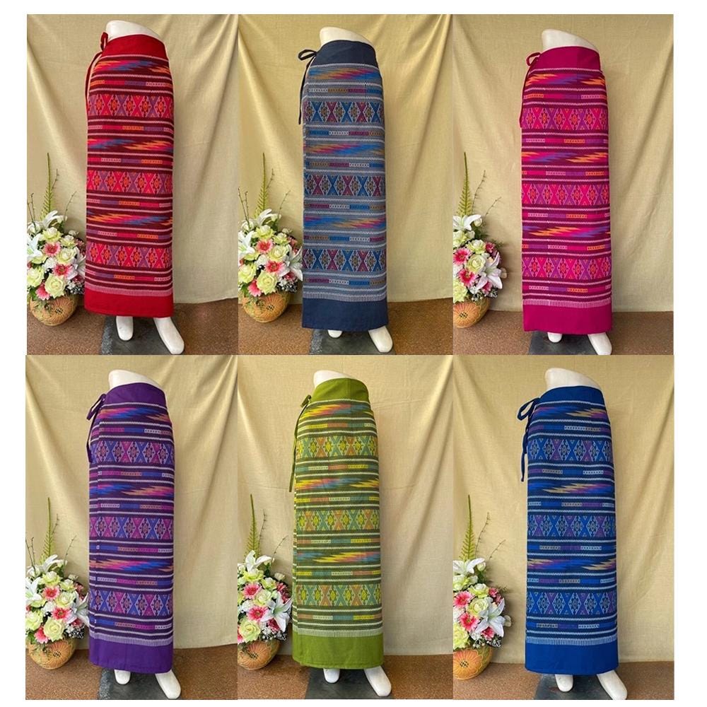 Thai Sarong Lanna Style - Thai, Laos Traditional Clothing - Cotton Sarong - Vintage Clothes