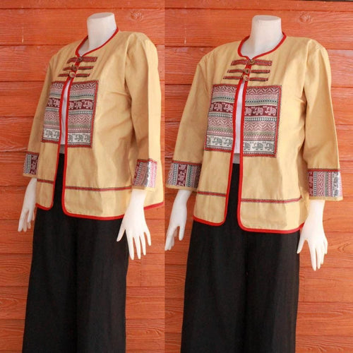 Chest 44" - Thai Lanna Cotton Jacket - Thai Traditional Cotton Top - Cotton Shirt