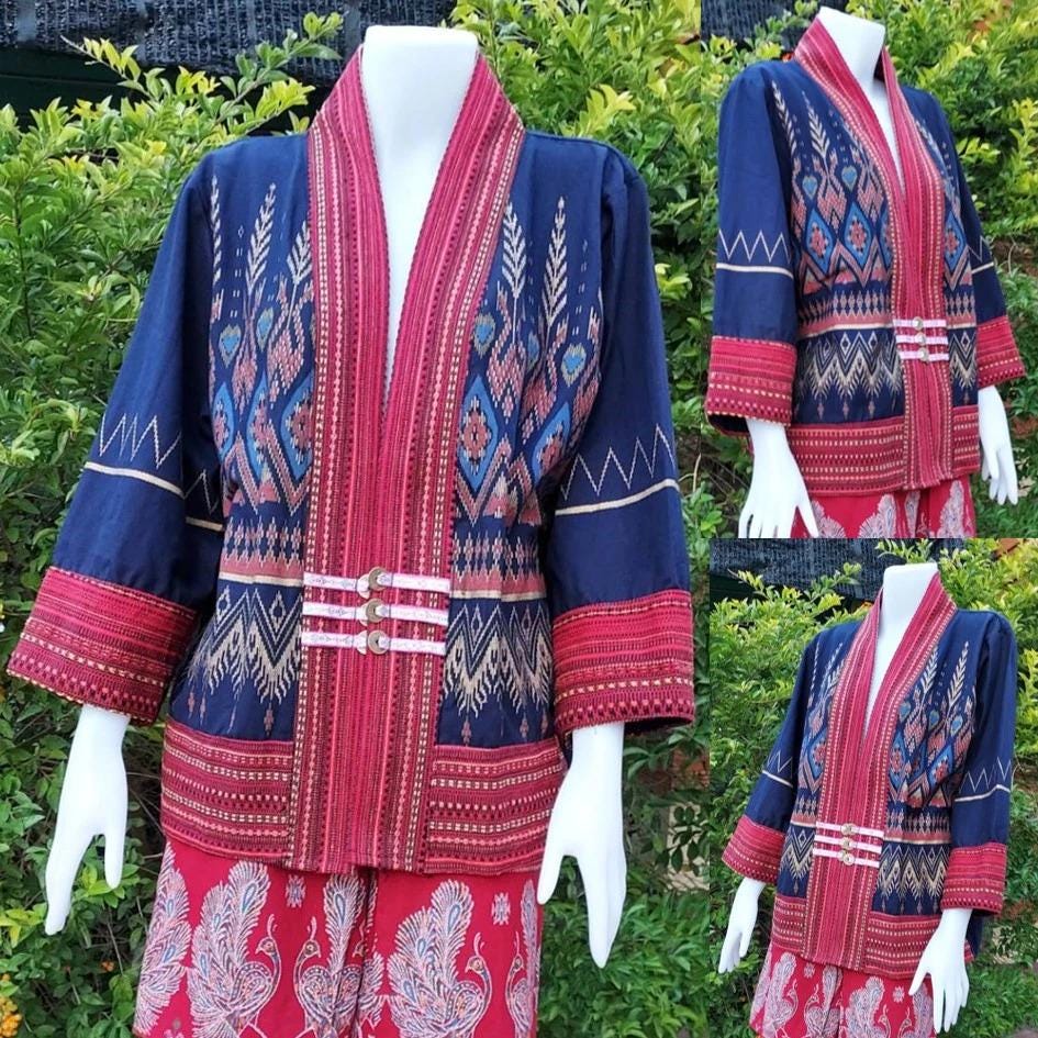Chest 50" - Thai Lanna Cotton Jacket - Thai Traditional Cotton Top - Cotton Shirt