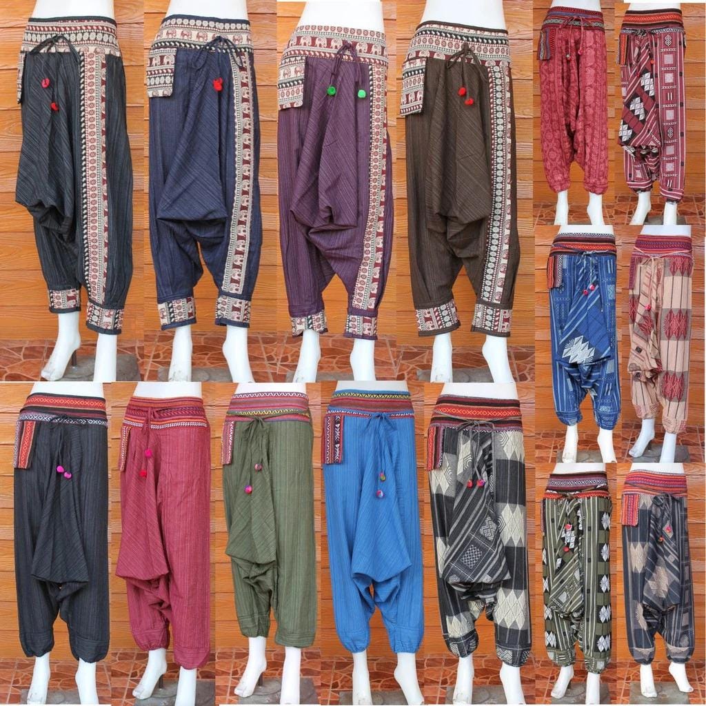 Hmong Pants Cotton Harem Pants Ethnic Tribal Handmade Boho Trousers