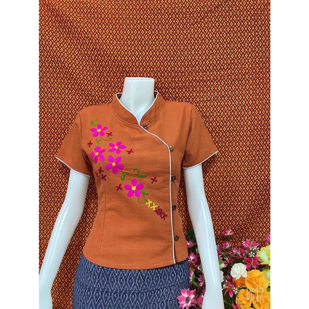 Thai Lanna Blouse - Thai Traditional Cotton Top - Thai Shirt - Cotton Shirt -Chest 36"-42"