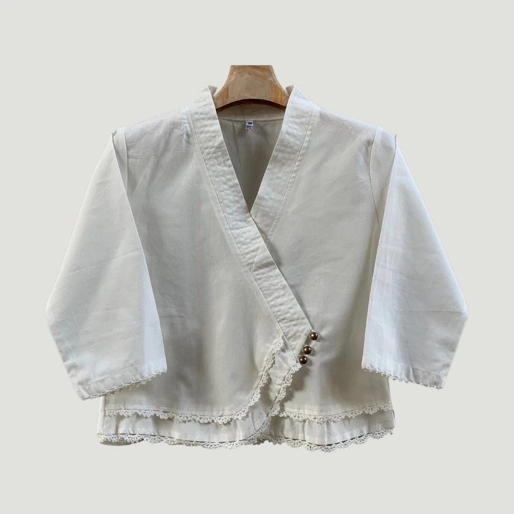 Thai Lanna Blouse - Thai Traditional Cotton Top - Thai Shirt - Cotton Shirt -Chest 34"-42" - Available Six Colors