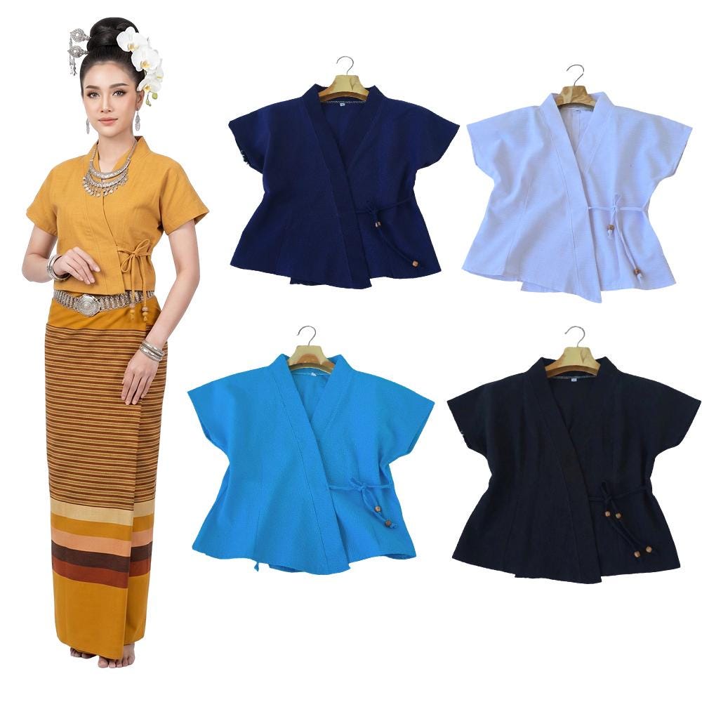 Thai Lanna Blouse - Thai Traditional Cotton Top - Thai Shirt - Cotton Shirt -Chest 36-44"”