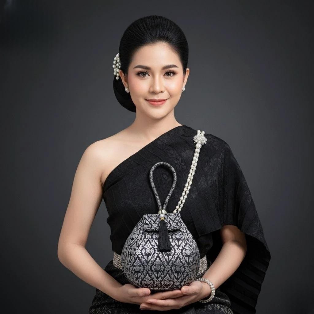 Thai Fabric Handbag, Luxury Thai Brocade Purse, Elegant Wristlet Bag, Handmade Evening Bag, Traditional Thai Pattern Clutch, Gift for Women