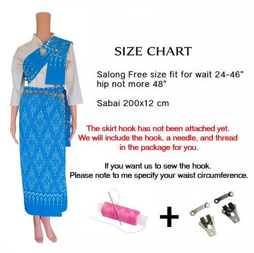Set Thai Salong+Sabai - Cotton Salong - Free Size -Asian Salong - Lanna Style