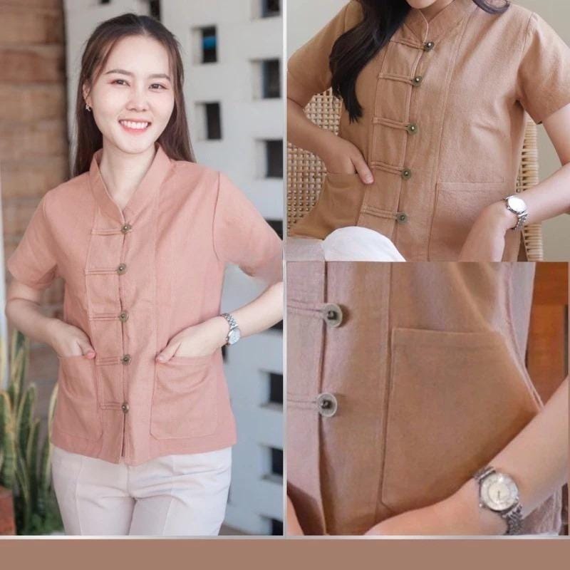 Thai Lanna Blouse - Thai Traditional Cotton Top - Thai Shirt - Cotton Shirt -Chest 36-42"”