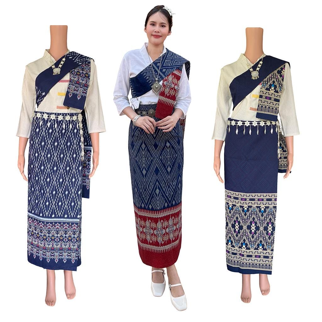 Set Thai Salong+Sabai - Cotton Salong - Free Size -Asian Salong - Lanna Style