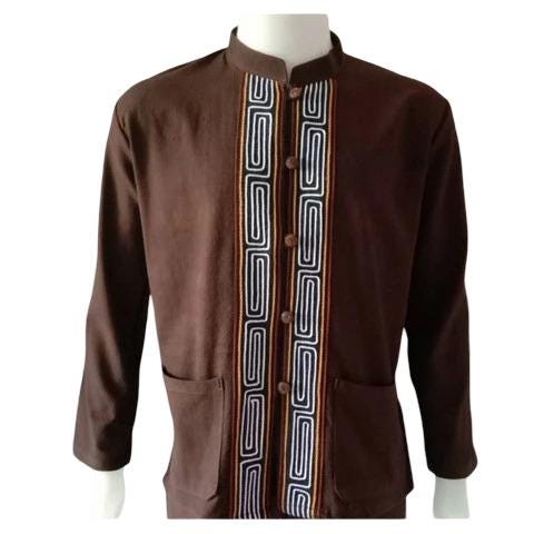 Chest 44"-48" - Men’s Lanna Cotton Shirt – Thai Style Mandarin Collar Shirt | Traditional Northern Thailand Fashion |