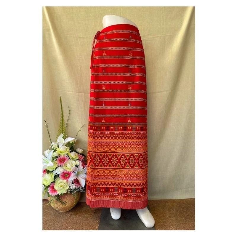 Thai Sarong Lanna Style - Thai, Laos Traditional Clothing - Cotton Sarong - Vintage Clothes