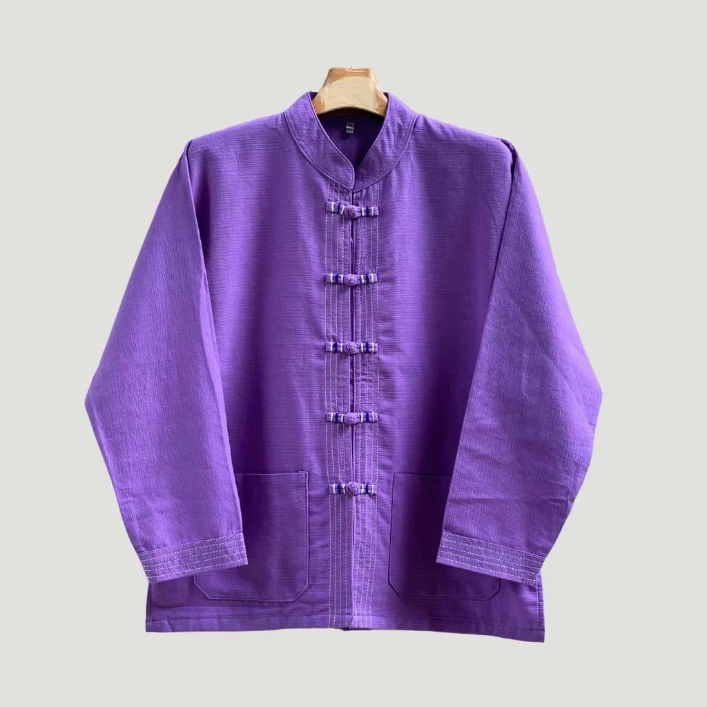 Chest 42"-50" - Men’s Lanna Cotton Shirt – Thai Style Mandarin Collar Shirt | Traditional Northern Thailand Fashion | Available Ten Colors