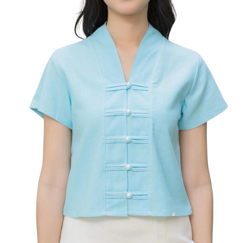 Chest 34"-42" - Thai Lanna Blouse - Thai Traditional Cotton Top - Thai Shirt - Cotton Shirt - Thai Vintage Blouse