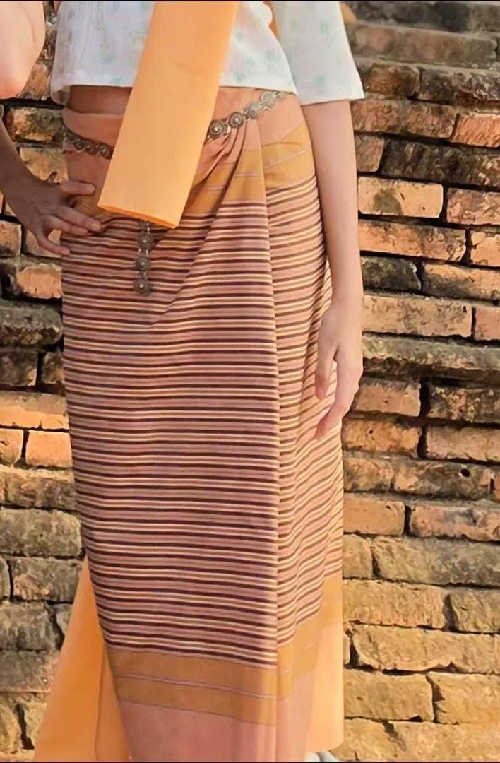 Thai Lanna Cotton Skirt – Woven Lamphun Fabric | Free Size Wrap Skirt