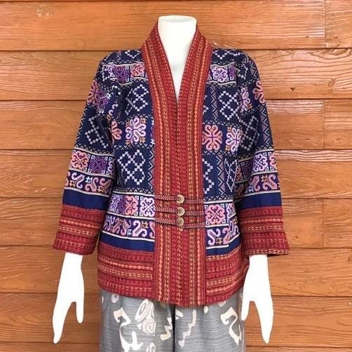 Thai Lanna Blouse - Thai Traditional Cotton Top - Crop Jacket - Cotton Shirt - Chest 44"