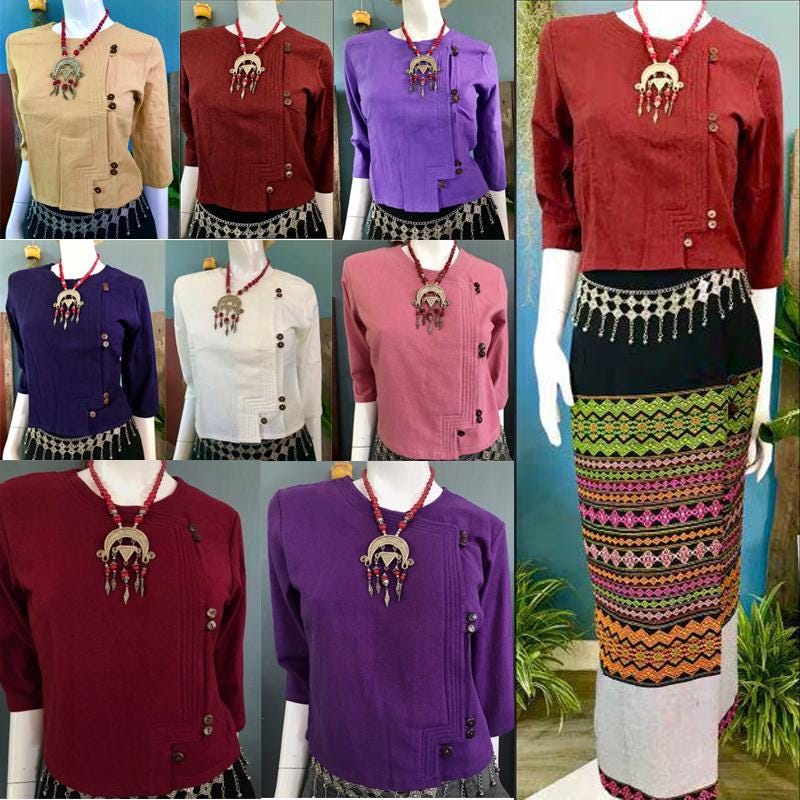 Thai Lanna Blouse - Thai Traditional Cotton Top - Available Size 36"-46"