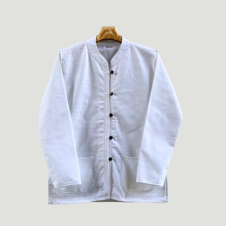Chest 42"-50" - Men’s Lanna Cotton Shirt – Thai Style Mandarin Collar Shirt | Traditional Northern Thailand Fashion | Available Ten Colors