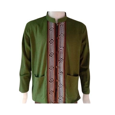Chest 44"-48" - Men’s Lanna Cotton Shirt – Thai Style Mandarin Collar Shirt | Traditional Northern Thailand Fashion |