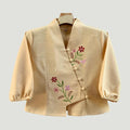 Bust 36"-44" - Embroidered Floral Cotton V-Neck Blouse | Soft Natural Fabric | 9 Colors