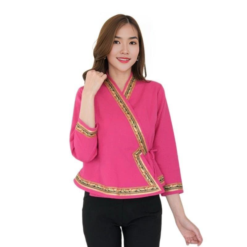 Thai Lanna Blouse - Thai Traditional Cotton Top - Thai Shirt - Cotton Shirt -Chest 34"-42"