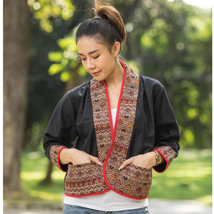 Chest 44" - Thai Lanna Cotton Jacket - Thai Traditional Cotton Top - Cotton Shirt