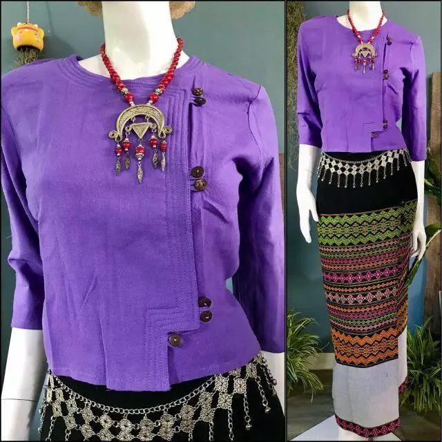 Thai Lanna Blouse - Thai Traditional Cotton Top - Available Size 36"-46"
