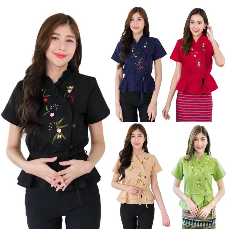 Thai Lanna Blouse - Thai Traditional Cotton Top - Thai Shirt - Cotton Shirt -Chest 34-42"