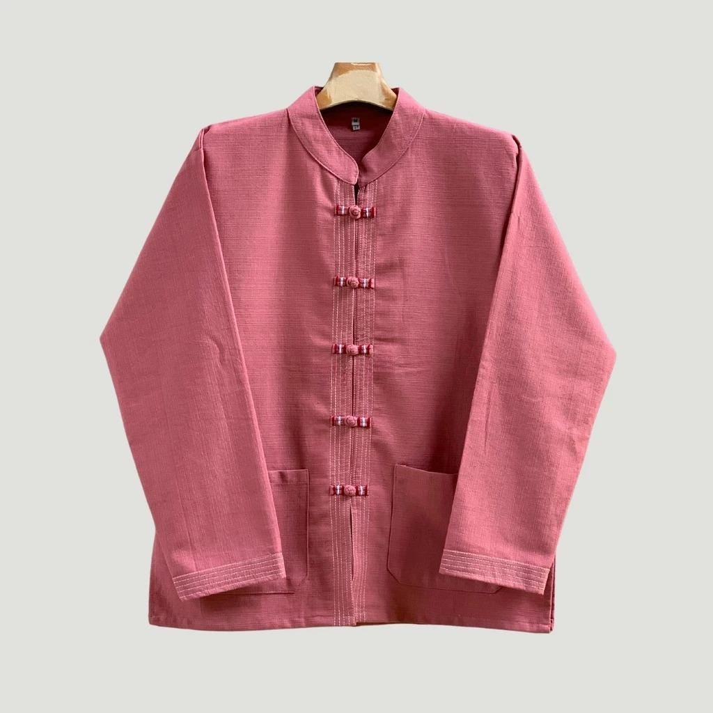 Chest 42"-50" - Men’s Lanna Cotton Shirt – Thai Style Mandarin Collar Shirt | Traditional Northern Thailand Fashion | Available Ten Colors