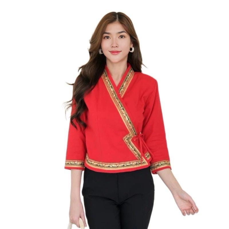 Thai Lanna Blouse - Thai Traditional Cotton Top - Thai Shirt - Cotton Shirt -Chest 34"-42"