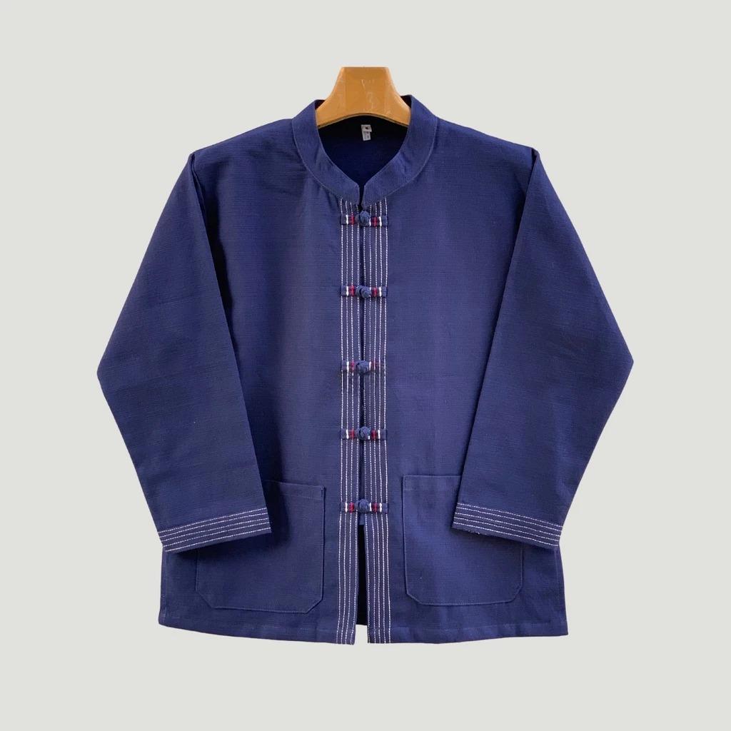 Chest 42"-50" - Men’s Lanna Cotton Shirt – Thai Style Mandarin Collar Shirt | Traditional Northern Thailand Fashion | Available Ten Colors