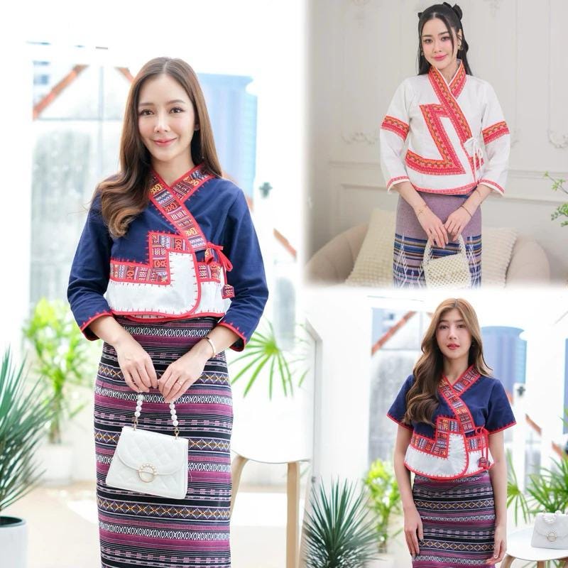 Thai Lanna Blouse - Thai Traditional Cotton Top - Thai Shirt - Cotton Shirt -Chest 34-42"
