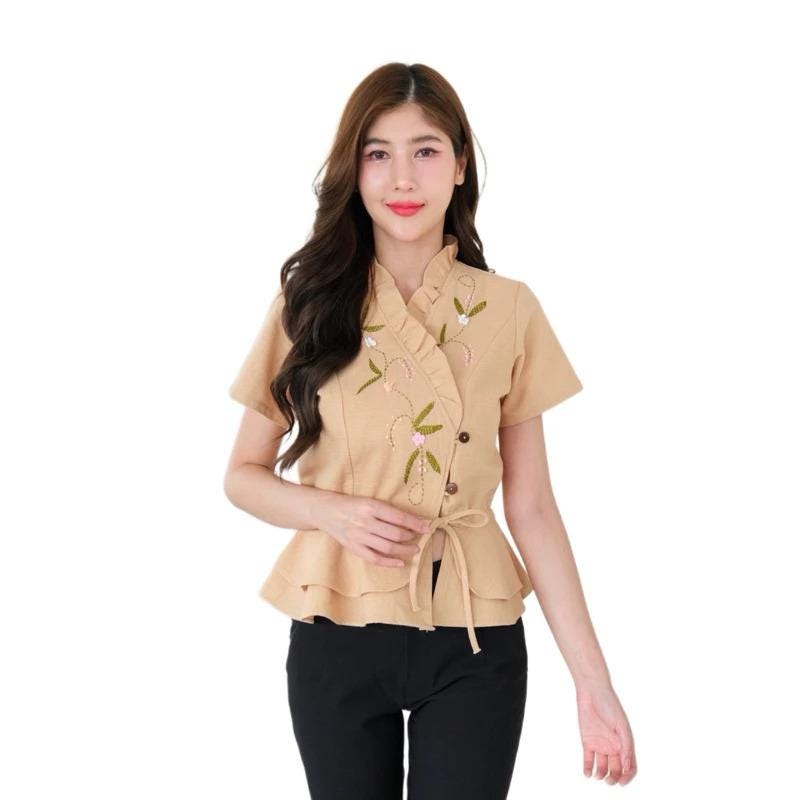 Thai Lanna Blouse - Thai Traditional Cotton Top - Thai Shirt - Cotton Shirt -Chest 34-42"