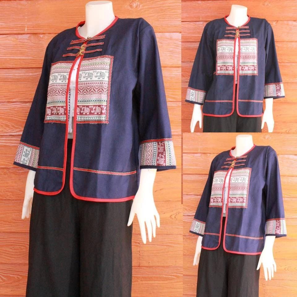 Chest 44" - Thai Lanna Cotton Jacket - Thai Traditional Cotton Top - Cotton Shirt