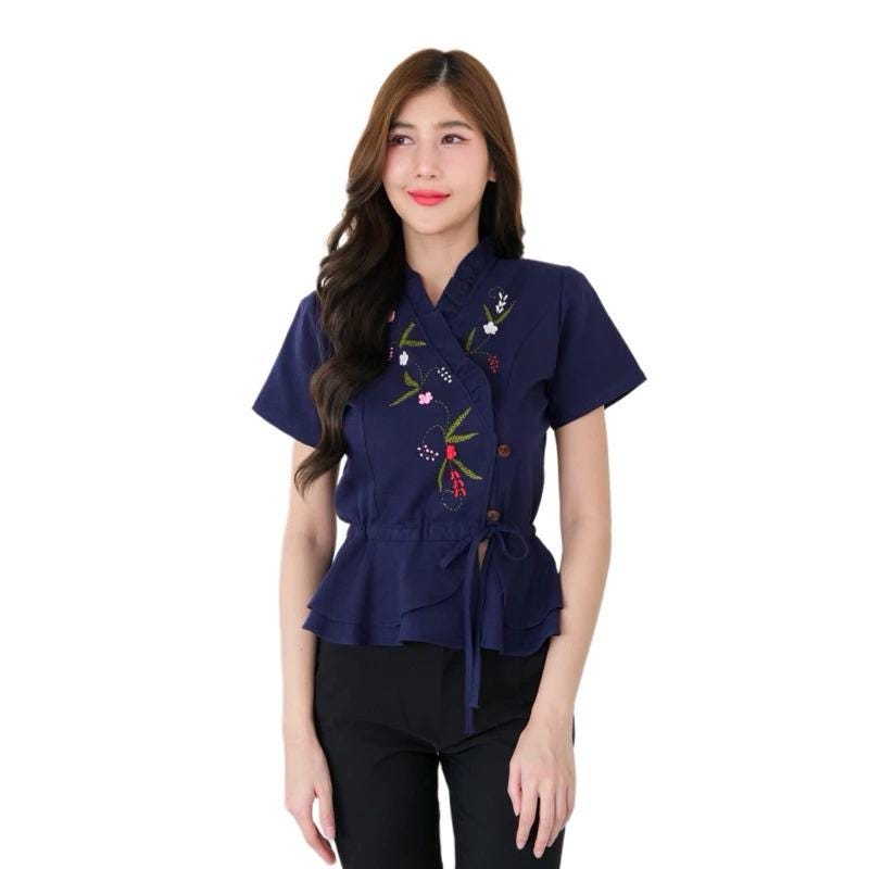 Thai Lanna Blouse - Thai Traditional Cotton Top - Thai Shirt - Cotton Shirt -Chest 34-42"
