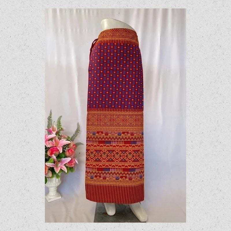 Thai Sarong Lanna Style - Thai, Laos Traditional Clothing - Cotton Sarong - Vintage Clothes