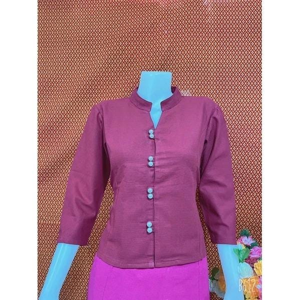 Thai Lanna Blouse - Thai Traditional Cotton Top - Thai Shirt - Cotton Shirt -Chest 36"-42"