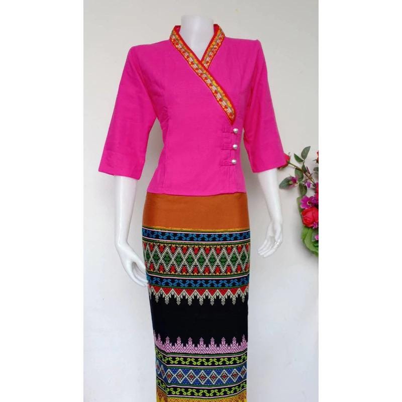 Plus Size Thai Lanna Blouse - Thai Traditional Cotton Top - Thai Shirt - Cotton Shirt -Chest 44"-50"